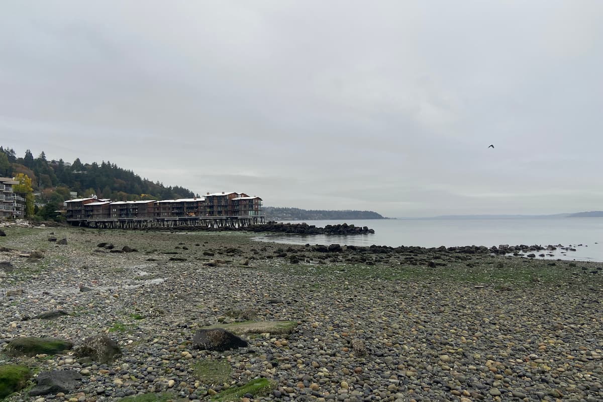 View of the slope of the beach and landmarks facing south.