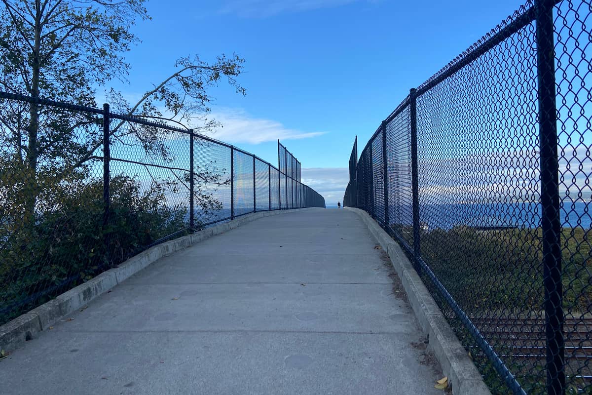 Bridge over railroad tracks to get down to the beach area.