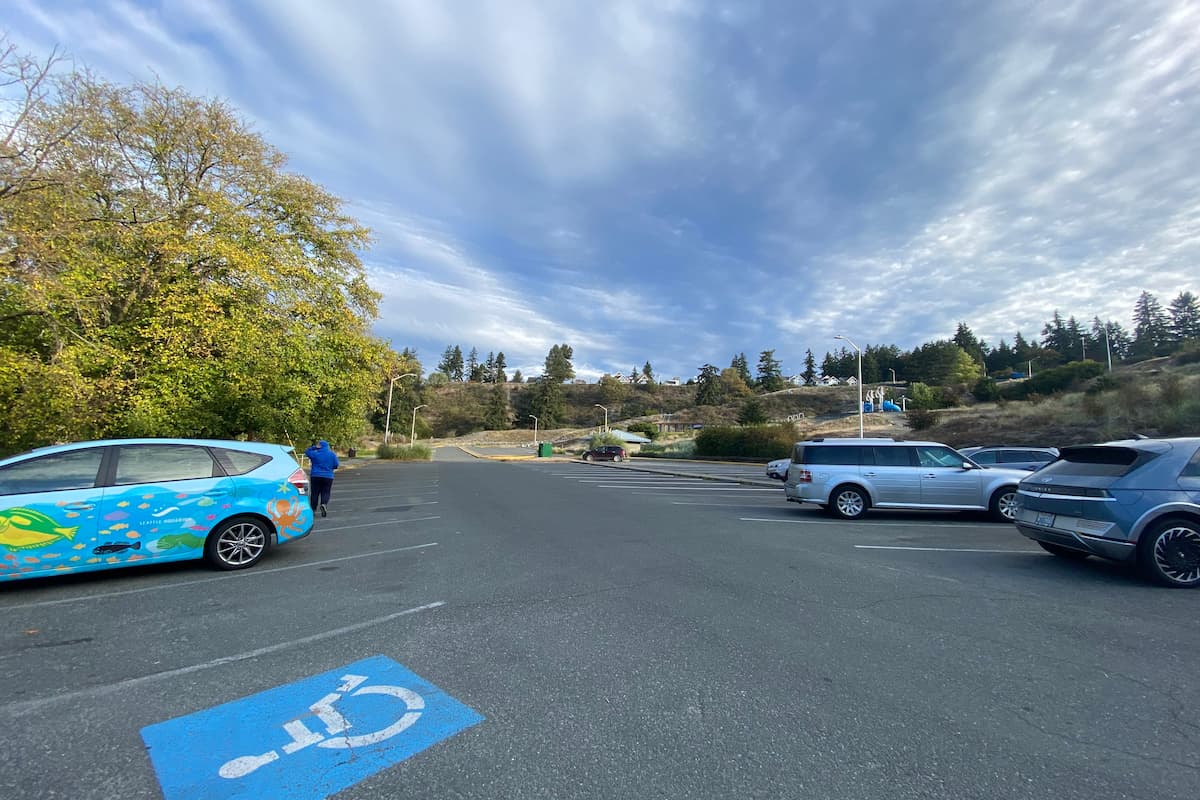 Lower parking area where buses can pull in to drop off students.